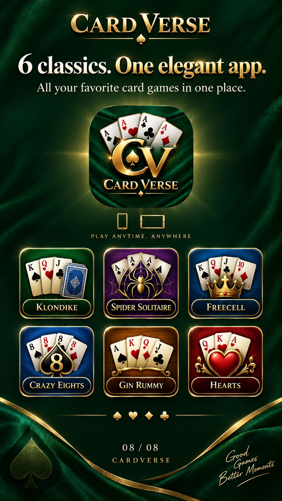 The six card games included in CardVerse